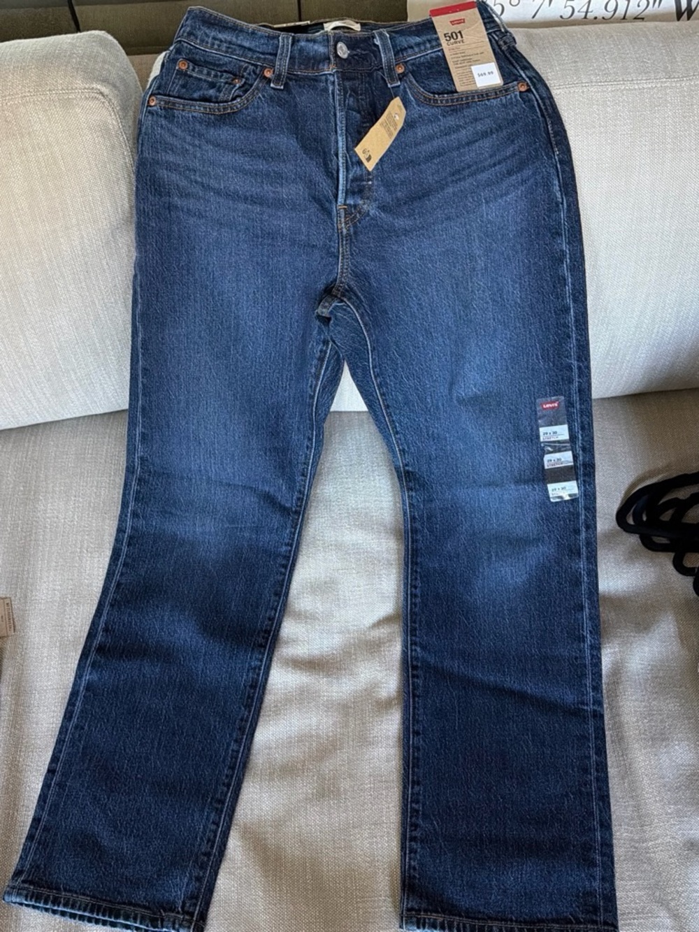 Levi's 501 Curve Women's Straight Leg Jeans in Dark Blue Wash